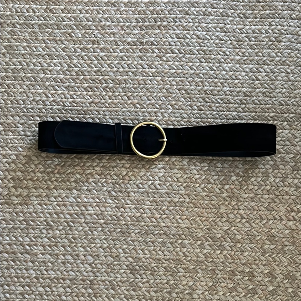 Classic Black Velvet Belt with Gold Ring Accent